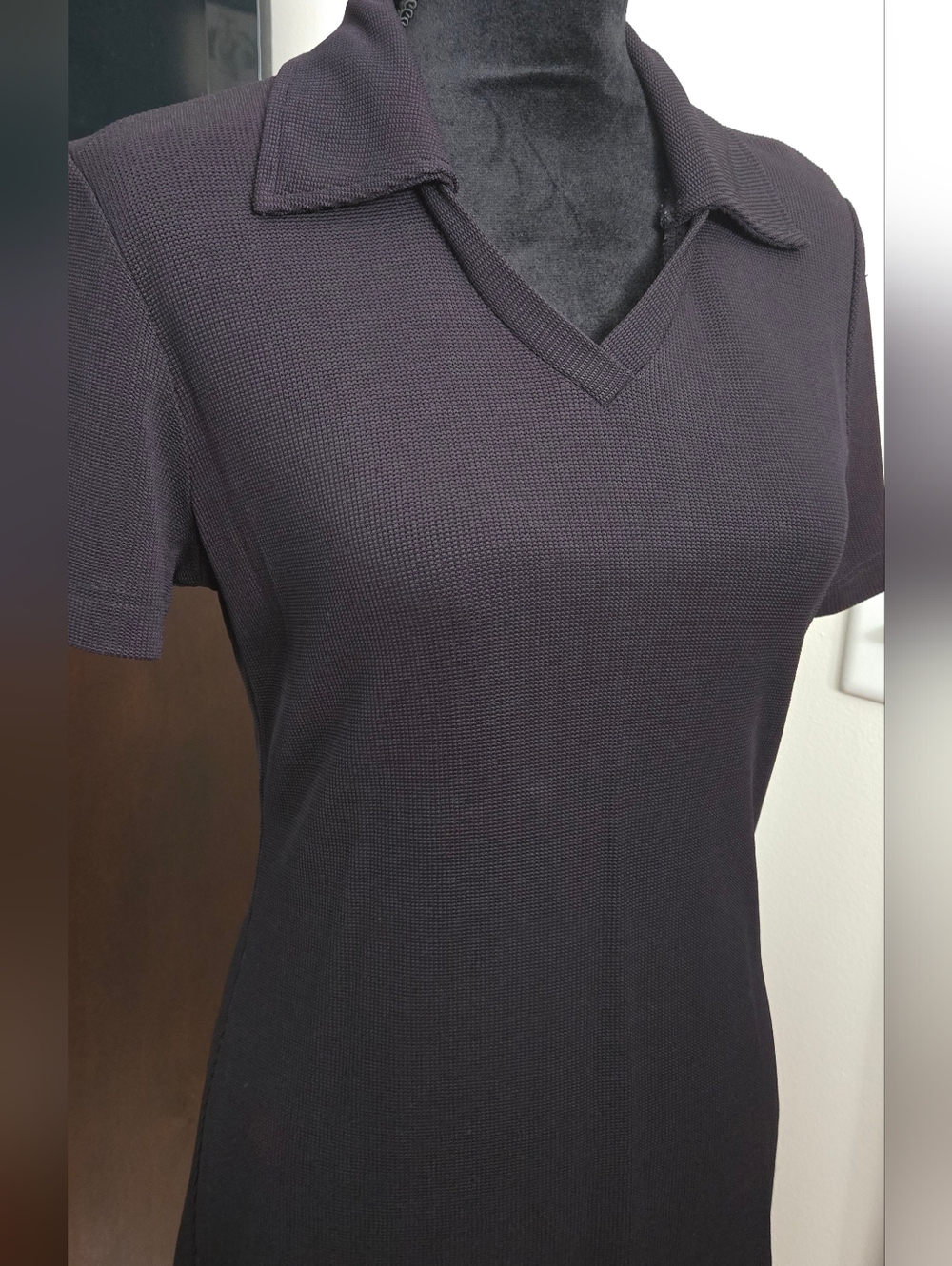 Vintage Ronni Nicole Black Polo Collar Dress V Neck Short Sleeve Size 8 - Picture 5 of 8